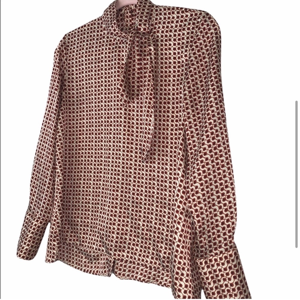 Zara Woman Neck Tie Geo print Blouse, XS